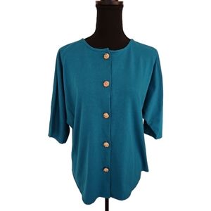 Box Office Vintage 90s Teal Blouse Top Size Large.
